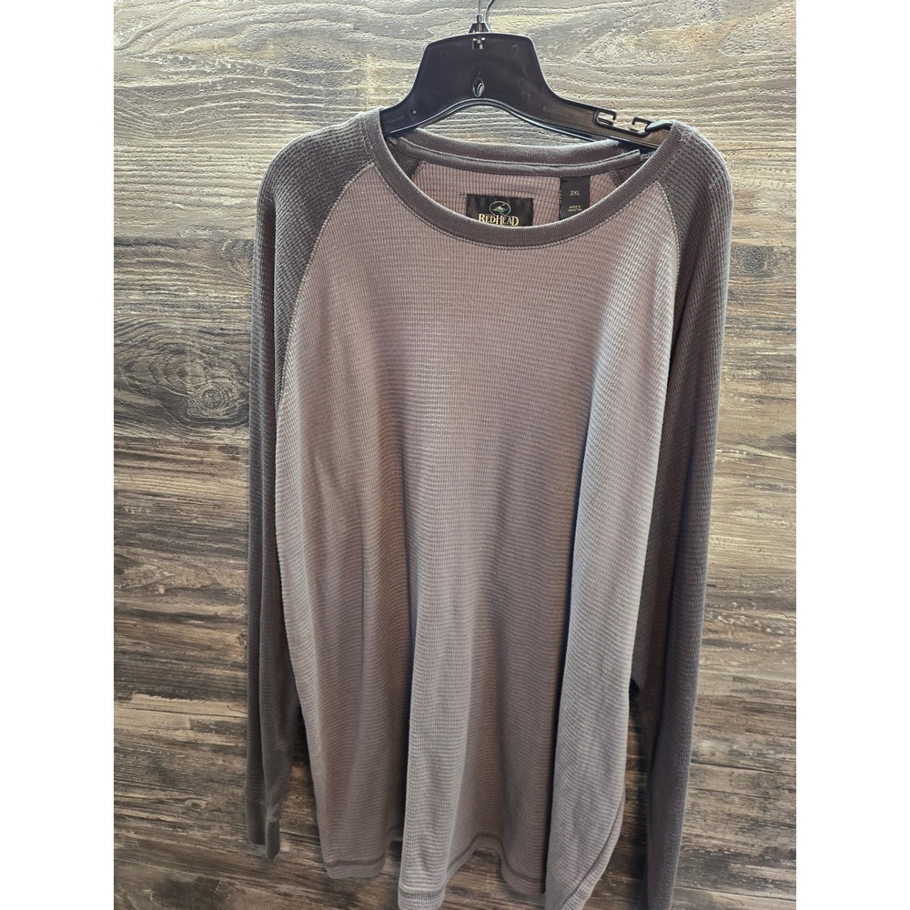 RedHead Mens 2XL Waffle Knit Thermal Shirt Grey Raglan Long Sleeve Crew Neck Tee